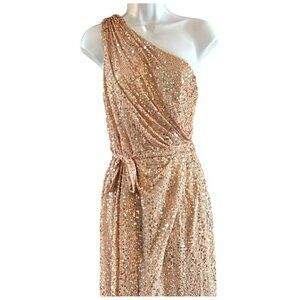 Aidan Mattox Aidan Sequin Long Faux Wrap Evening Dress Front Slit Sz 6 Cocktail